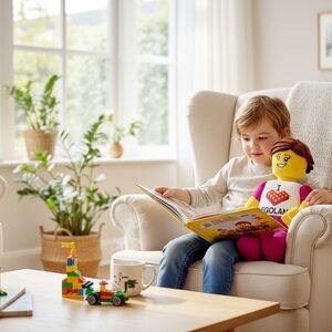 LEGO Plush Doll Girl  with Yellow and Pink Outfit pony tail 14” embroidered